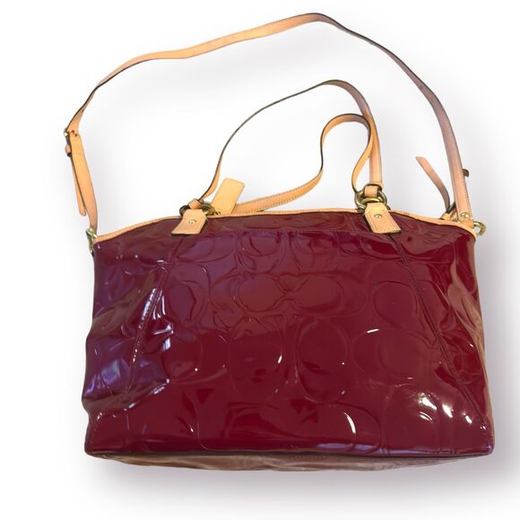 Coach Red/Beige Signature Embossed Patent Leather Peyton Tote w/ Matching Wallet - Picture 3 of 7